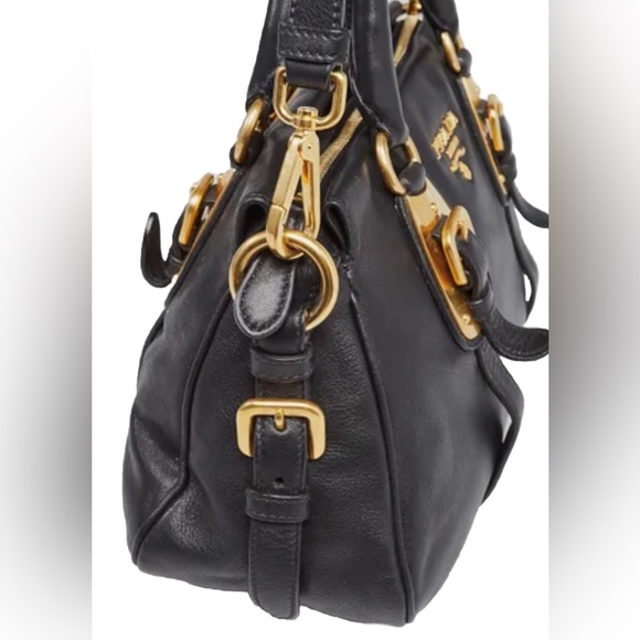 SOLD!!PRADA Black Calfskin Bauletto Handbag Medium Black with Lock, COA Dustbag - Picture 8 of 17